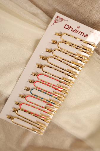 Enameled meenakari gold plated saree pin set-Set of 12
