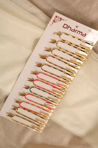 Enameled meenakari gold plated saree pin set-Set of 12