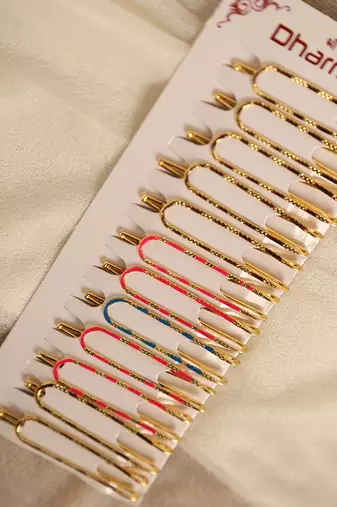 Enameled meenakari gold plated saree pin set-Set of 12