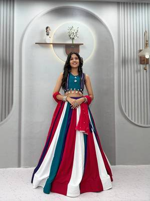 Multi hand Mirror And thread work cotton Lehenga Choli Set 1