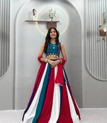 Multi hand Mirror And thread work cotton Lehenga Choli Set
