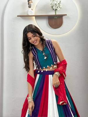 Multi hand Mirror And thread work cotton Lehenga Choli Set 3