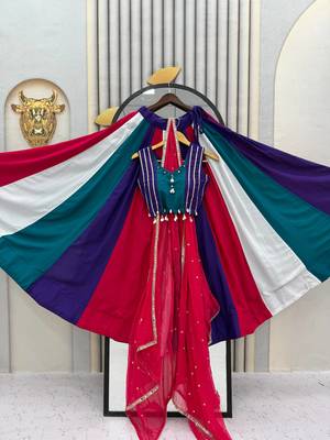 Multi hand Mirror And thread work cotton Lehenga Choli Set 5