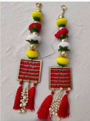 hanging sanskrit mantra design multicolor pearl tassel latkan home decor pack of 2 1