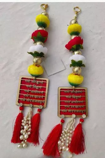 hanging sanskrit mantra design multicolor pearl tassel latkan home decor pack of 2