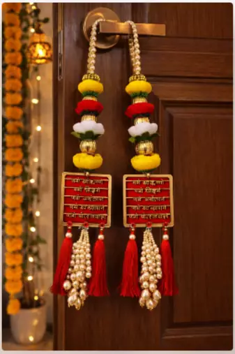 hanging sanskrit mantra design multicolor pearl tassel latkan home decor pack of 2