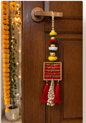 hanging sanskrit mantra design multicolor pearl tassel latkan home decor pack of 2 5