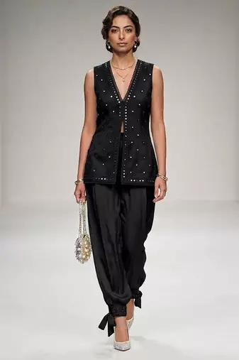 Black embroidered modal silk ethnic co ord set