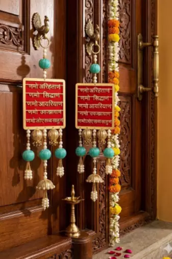 decorative mantra wall hanging with beads for vastu spiritual home decoration