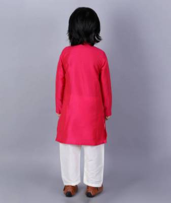 Pink embroidered cotton silk father son kurta combo set 3