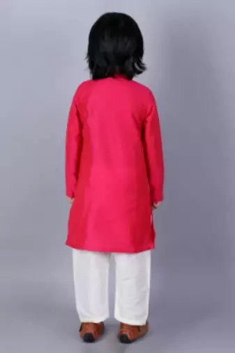 Pink embroidered cotton silk father son kurta combo set