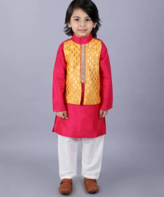 Pink embroidered cotton silk father son kurta combo set 4