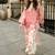 Elegant rose pink digital print with embroidered kurta set with white trousers