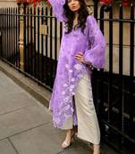 Elegant lavender digital print with embroidered kurta set with white trousers