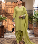Women's light olive ethnic suit with embroidered sleeves