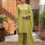 Women's light olive ethnic suit with embroidered sleeves