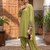 Women's light olive ethnic suit with embroidered sleeves
