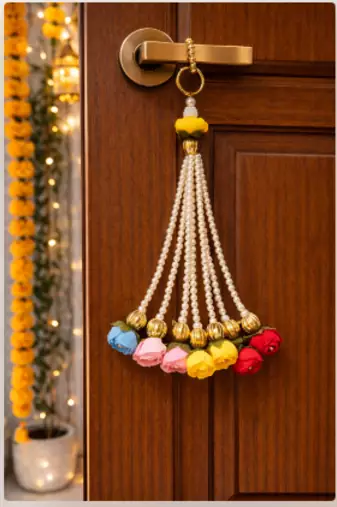 artificial flower pearl tassel latkan decorative hanging for multicolor home decor pack of 4