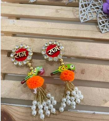 handcrafted ram naam parrot pearl tassel hanging for festive home decoration pack of 2 1