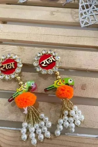handcrafted ram naam parrot pearl tassel hanging for festive home decoration pack of 2
