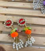handcrafted ram naam parrot pearl tassel hanging for festive home decoration pack of 2