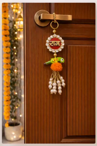 handcrafted ram naam parrot pearl tassel hanging for festive home decoration pack of 2