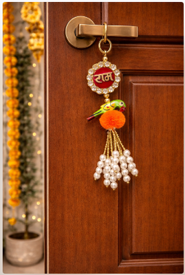 handcrafted ram naam parrot pearl tassel hanging for festive home decoration pack of 2 4