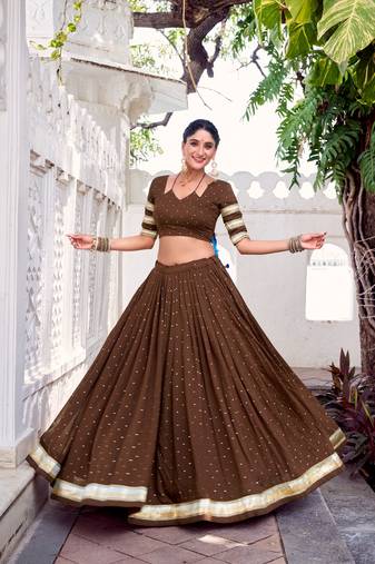Chanderi with Fine Zari Weaving & Lace Finish Lehenga Set - Full stitched free size