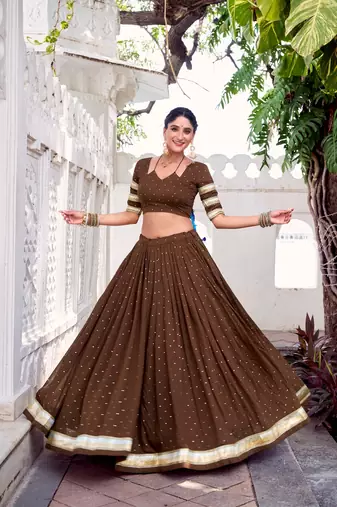 Chanderi with Fine Zari Weaving & Lace Finish Lehenga Set - Full stitched free size