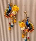 handmade peacock floral decorative hanging with tassels and artificial flowers pack of 2