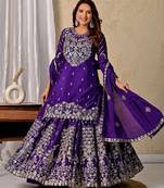 Royal Purple Heavy Embroidered Sahara Suit Set with Matching Dupatta