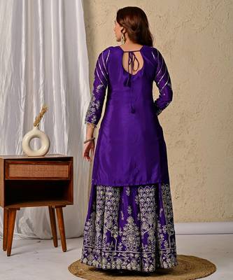 Royal Purple Heavy Embroidered Sahara Suit Set with Matching Dupatta 4