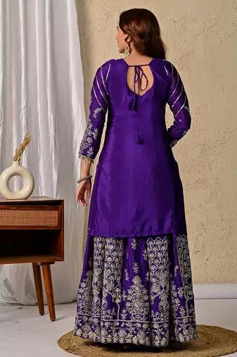 Royal Purple Heavy Embroidered Sahara Suit Set with Matching Dupatta