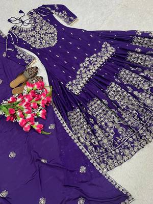 Royal Purple Heavy Embroidered Sahara Suit Set with Matching Dupatta 5