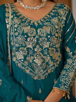 Exquisite Teal Green Heavy Embroidered Sharara Suit with Matching Dupatta 4