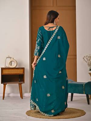 Exquisite Teal Green Heavy Embroidered Sharara Suit with Matching Dupatta 5