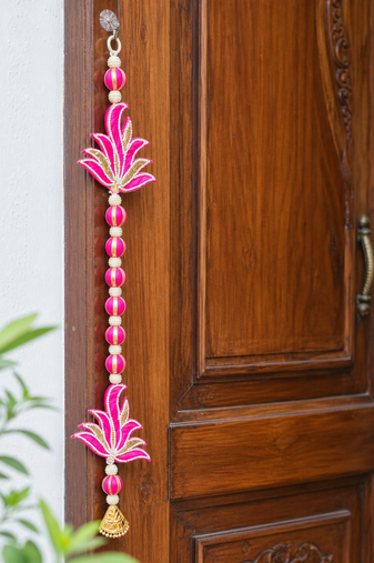 handmade lotus patch door hanging with golden bells decorative latkan pack of 2