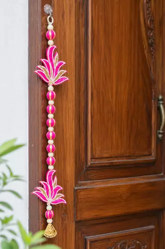 handmade lotus patch door hanging with golden bells decorative latkan pack of 2