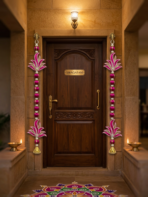handmade lotus patch door hanging with golden bells decorative latkan pack of 2 2