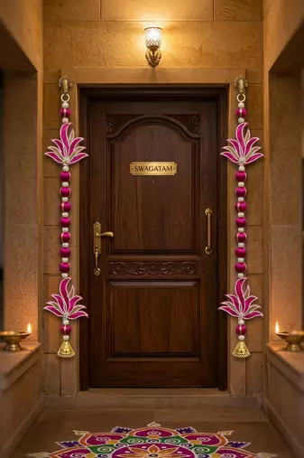handmade lotus patch door hanging with golden bells decorative latkan pack of 2