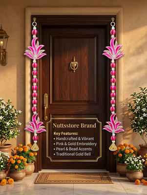 handmade lotus patch door hanging with golden bells decorative latkan pack of 2 3