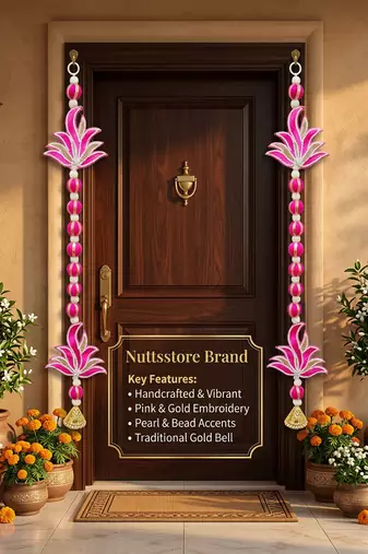 handmade lotus patch door hanging with golden bells decorative latkan pack of 2