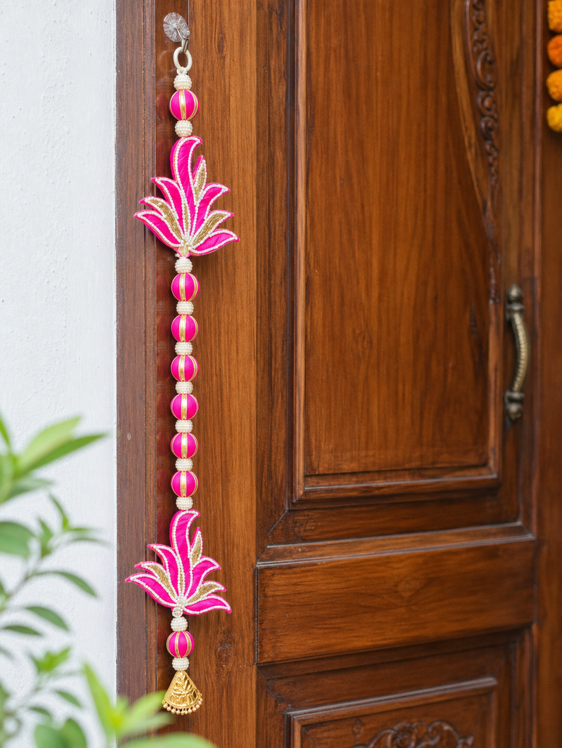 handmade lotus patch door hanging with golden bells decorative latkan pack of 2