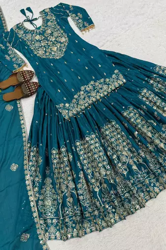 Exquisite Teal Green Heavy Embroidered Sharara Suit with Matching Dupatta