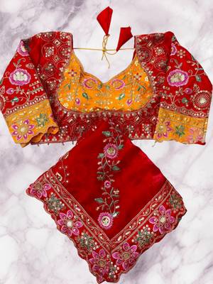Red Color Beautiful Embroidery Dual Sequences And Coding Work With Multi Threads Work Satin Silk Blend Saree 3