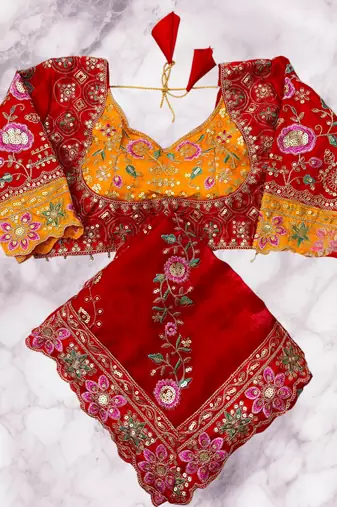 Red Color Beautiful Embroidery Dual Sequences And Coding Work With Multi Threads Work Satin Silk Blend Saree