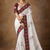 White Color Beautiful Embroidery Dual Sequences And Coding Work With Multi Threads Work Satin Silk Blend Saree