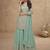 Aqua blue faux chinon embroidered readymade palazzo suit