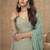 Aqua blue faux chinon embroidered readymade palazzo suit