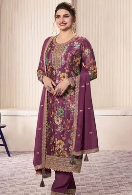 Purple faux chinon embroidered readymade salwar suit 1